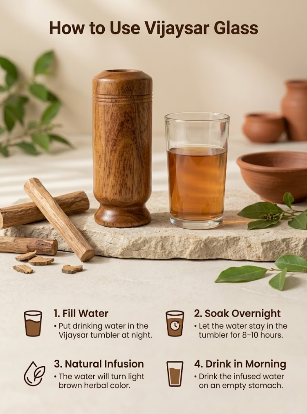 Vijaysar herbal wood tumbler (4 Inch)